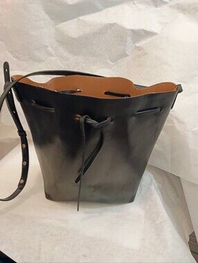 Mansur Gavriel Black Leather Drawstring Bucket Bag
